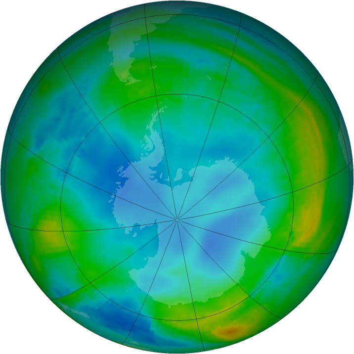 Antarctic ozone map for 06 July 1988
